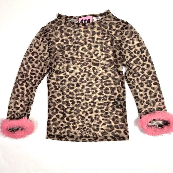 Lazy Oaf G.E.M Sheer Leopard Top with Pink
Faux Fur Trim Size XS - Picture 1 of 7